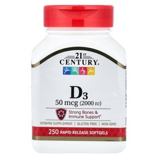 21st Century 비타민D3 50mcg(2 000IU) 소프트젤 250정 Century (21st 센트리), 3개