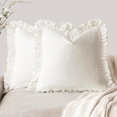 Foindtower 장식용 솔리드 프린지 러플 베개 커버 2개 세트 부드러운 보헤미안 팜하우스 쿠션 커버 아늑한 액센트 레트로 소파 침대 거실 홈 데코용 45.7 x 45, Foindtower 장식용 솔리드 프린지 러플 베개 커