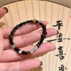 年年有魚 咖啡豆福牌串珠手鍊 女新中式復古疊戴手串 小眾情侶手飾 情侶手鍊 韓國手鏈 小紅書手帶