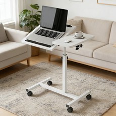 ACMER 이동식 높이조절 각도조절 사이드 테이블 컴퓨터 책상 침대 소파, 화이트(60*40cm)