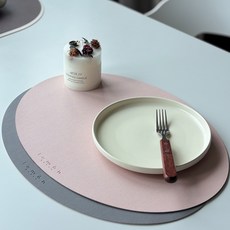 라몬하우스 양면 가죽 테이블매트, 2개, 43.5*32, 핑크/딥그레이 에그