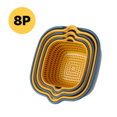 맘스픽 세척바구니 배수바구니 물빠짐 야채 채반 과일 세척 바구니 설거지 채반 8P, 1개, 옐로우&그린