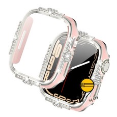 Apple Watch 全包硬殼 玻璃貼 保護殼 適用 蘋果手錶 42mm 46mm, 銀色+白色（雙色）,42MM（S11/S10）通用, 1個