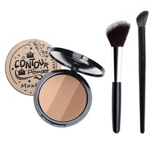 MAXFINE三色立體修容盤 鼻影 陰影 修容 顯臉小 提亮 粉質細膩, 1個, (G58)01#咖棕修容+修容刷2隻ap