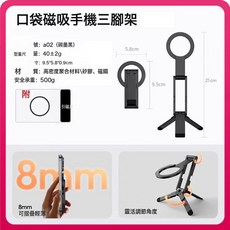 DFMEI 口袋便攜式磁吸手機支架三腳架拍照直播手機支架桌面手持自拍杆, 1個, N52強磁口袋磁吸支架【黑色】:如圖