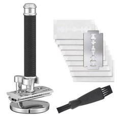 男士復古銅質手動刮鬍刀，老式金屬剃須刀，安全刮毛刀，經典男士理容, 01水紋黑色套裝(10刀片+掃), 1個