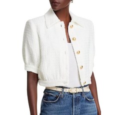 LifeShe 트위드 블레이저 여성용 크롭 반소매 재킷 여름 직장 비즈니스 캐주얼 코트 주머니 없음 화이트. 스몰 102925