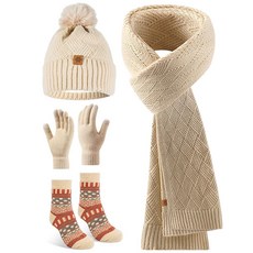 여성용 모자 장갑 스카프 세트 - 4피스 겨울 비니 모자 스카프 터치스크린 장갑 울 양말 추운 겨울의 혹독한 날씨를 견딜 수 있음 크리스마스 선물 휴일 선물 1554