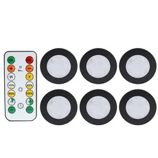 원형 LED 캐비닛 옷장 조명 CCT 가구 아래 램프 배터리 야간 침실 리모컨, 04 6 Black Set