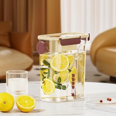 簡約大容量冷水壺, 象牙白 2L 送量杯 密封防潮大容量, 1套, 2L