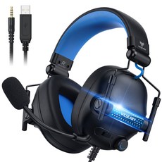 WESEARY WG2 유선 게이밍 헤드셋 RGB 3D 사운드 노이즈 캔슬링 마이크, 블랙 블루