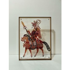 皮影 騎馬武將 傳統手工藝 牛皮雕刻 仿古色 36x28cm, 如圖所示, 1個