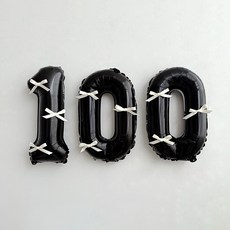 파티몬 블랙 숫자 풍선 발레코어 리본 셀프 백일 촬영 소품 용품, 1개, 1. 블랙숫자풍선+리본세트-100
