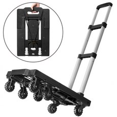 큐코리아 접이식 쇼핑 핸드카트 7바퀴 확장형 가정용 폴딩 손수레 구루마, 블랙, 1개