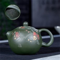 手工(卡口一粒珠) 正宗宜興紫砂壺 原礦黃金段泥(有證書), 梅花一粒珠綠泥大球孔, 1個