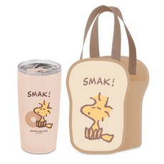 史努比 吐司造型 530ml 真空保溫杯 飲料提袋組, 可可-胡士托, 1個