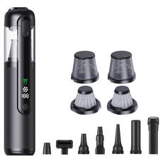 崔德頂級 Q808 綠光車用吸塵器【星耀黑】無線手持吸塵器 吹吸抽充四合一多功能, 【灰色】, Q808+2組原廠【鋼網+濾芯】