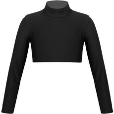 얀진 리틀 빅 걸스 긴 소매 모의 넥 발레 체조 크롭 탑 운동 티셔츠 요가 치어리딩 댄스웨어