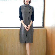 루스리더 여성용 부드러운 긴팔 목폴라 롱원피스 하프 터틀넥 겨울 니트 E485