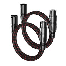 VANDESAIL XLR 케이블 0.9m(3피트) 2팩 마이크 케이블 XLR 수-암 밸런스 마이크 코드 3핀 91.4cm(3피트) 짧은 마이크 코드 무산소 구리(OFC), 3 Feet, 블랙-레드