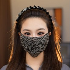 2026년 레오파드 패턴 아이스 실크 마스크 여성용 여름 자외선 차단 통기성 얼굴을 작아 보이게 하는 세련된 귀걸이형 마스크, 모든 야드, 검은색 호피무늬