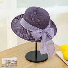 리본밀짚모자 여성 라탄 카키 비치 화이트 핑크 여행용 바캉스 베이지 레드 옐로우 네이비, N. 구부러진 챙 쿨햇 보라색