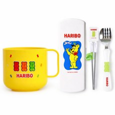 하리보 수저세트+한손컵 세트 스푼+포크+젓가락+케이스+컵 식기, 1개, 1, 03_하리보 스푼포크젓갈가케이스(오렌지)+컵(옐로우)