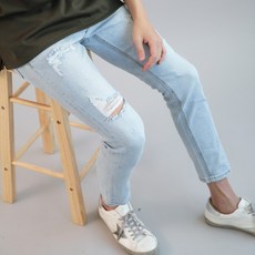 JMC DeVello 男式跨度損傷水洗修身剪裁柔軟牛仔褲 剪裁牛仔褲 剪裁牛仔褲