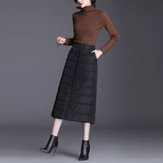 방한 패딩치마 롱치마 앞지퍼 H라인 롱스커트_WFGB0VO