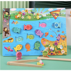 자석 낚시 학습 원목 장난감 어린이 교육 놀이 1개 대형 낚시 게임, 숫자