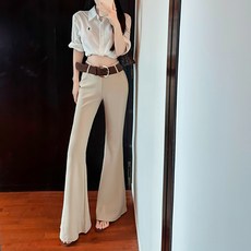 히또리 P0708 캐주얼 볼드벨트 슬림 부츠컷 팬츠