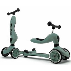 SCOOT AND RIDE Highwaykick 兒童滑板車，可轉換騎乘模式，座椅高度可調，兒童滑板車首選, 森林綠(聯繫客服送護具), 1個