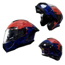 인증 오토바이 헬멧 플립 페이스 듀얼 렌즈 대형 테일 윙 남성 블루투스 풀, XXL, 20)Red and Blue
