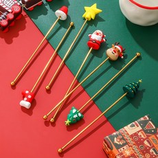 304 스테인리스 크리스마스 젓가락 크리스마스머들러 티스푼, 1개, 산타클로스-실버봉