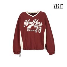 비지트인뉴욕 브이넥 레터링 배색 루즈핏 스트링 맨투맨 (VZALT71)