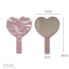 JOJO現貨 愛心手拿鏡 電鍍水波紋化妝鏡 甜酷少女補妝鏡 金屬質感ins風鏡子 (11cm x 16cm), 電鍍粉