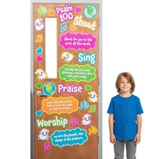 Fun Express Psalm 100 주일 학교 교실 문 장식 키트 - 영감을 주는 기독교 종교 테마 생생한 디자인 및 성경 - 교실 교회 또는 신앙 기반 장식에 적합 - 3