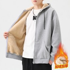 秋冬季加絨加厚連帽羊羔絨外套 男生開衫保暖衛衣 男款潮流上衣