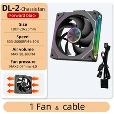 Coolcirc DL-2 120mm ARGB 냉각 팬 모듈형 무선 스택형 접합 800-2000RPM PWM 게임용 PC 케이스 워터 쿨러, 10 Forward Black 1Fan, 01 As Show, 01 A-RGB