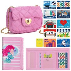 DEEKI 여아용 액세서리가 있는 아동용 지갑 귀여운 플러시 크로스바디 백 3단 캔버스 지갑과 유아 카드 11장 공주 생일 선물 역할 샵을 위한 참신한 동전 파우치 K6