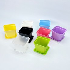 고급 사각 슬릿 플라스틱 소형 컬러 화분+받침 세트, 1세트, 핑크