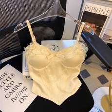 法式蕾絲蝴蝶結背心 女夏款 純欲無袖小吊帶 帶胸墊上衣