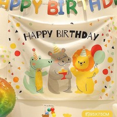 生日佈置A2F 裝飾 拍照裝飾 生日快樂 抓周佈置 掛布 派對佈置 生日道具, 1個, F.森林派對生日掛布（約95*75cm）