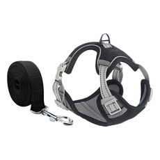 파스텔펫 반려동물 편한 반사광 하네스 + 리드줄 세트, 블랙(하네스), 1개