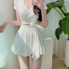 랩 수영복 체형커버 스커트 스타일 여성 반팔 수영복 치마 래쉬가드 상하의 투피스 비치 상하 웨어 하의