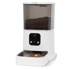 寵物自動餵食器雙攝像智能感應遠程喂狗狗6L貓糧狗糧盆跨境批發, 1個, 白色:按鍵款, 1L