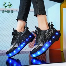 최신 롤러슈즈 워킹 전동 롤러스케이트 접이식 흑백 운동화 양발 바퀴달린 초경량, 1개, 블랙 앤 화이트 라이트포함모델 분