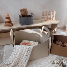 리뗀클로르 펠트바구니 수납바구니 패브릭 장난감바구니 기저귀보관함 L, 옐로우