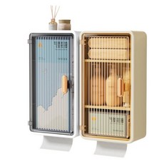 壁掛式多功能收納櫃 免打孔浴室置物架 防水紙巾盒 附隔板 典雅白, 1個, 有隔板【典雅白】