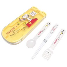 可愛卡通 便攜式兒童餐具, 1個, Snoopy 3合1塑膠餐具組, 叉子1湯匙1筷子1